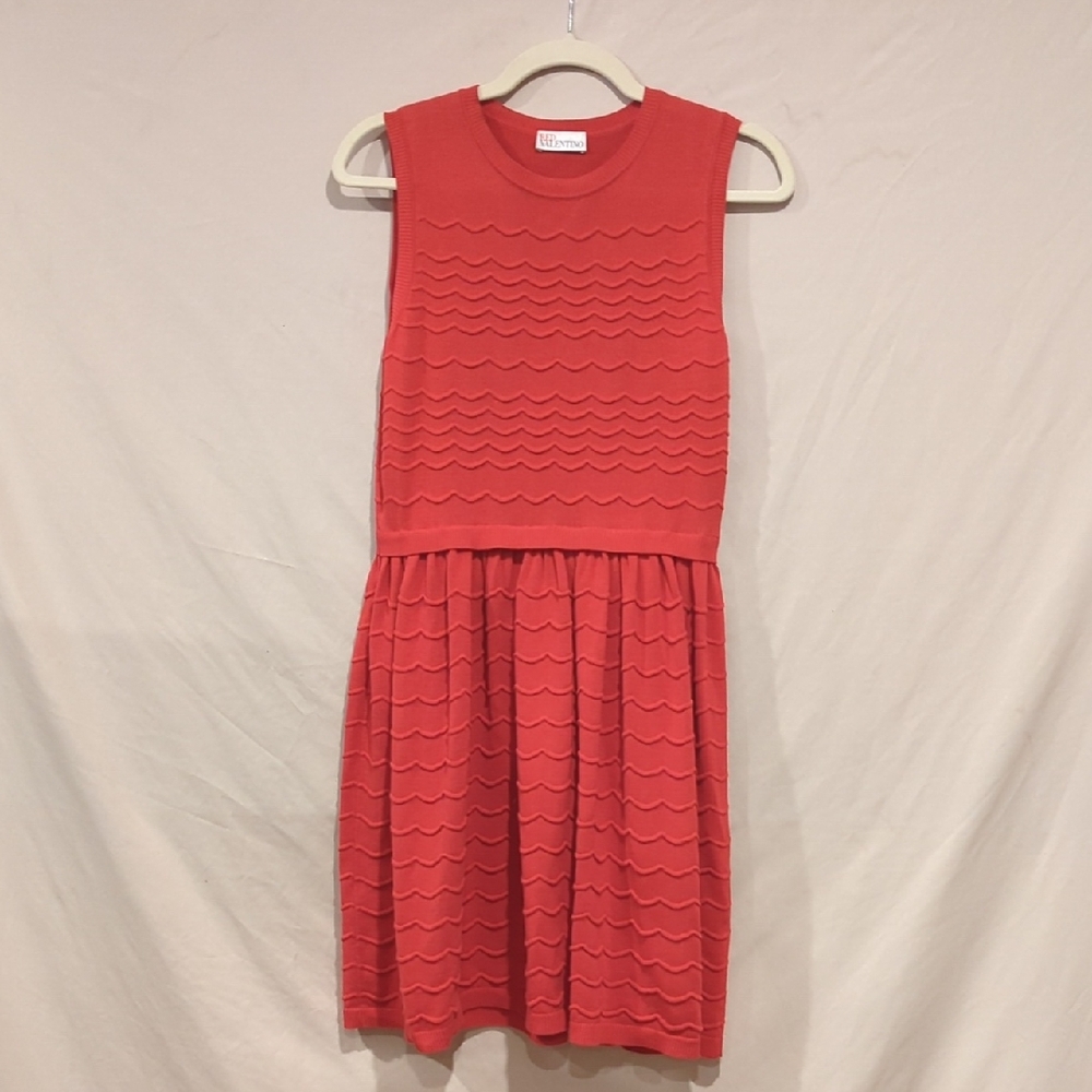 RED Valentino Sleeveless Red 100% Cotton Woven Textured Dress